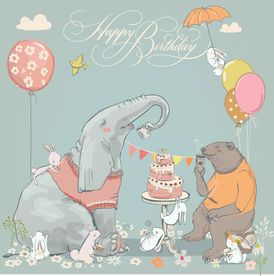 卡通大象飞鸟熊兔子矢量图下载