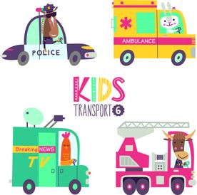 卡通特种车辆动物矢量图下载