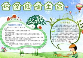 卡通绿色学生环保低碳生活小报