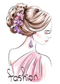 美丽的手绘女人与可爱的发型