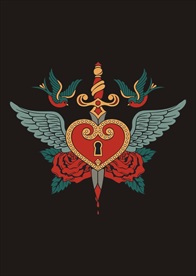 飞鸟刀剑翅膀花朵矢量图下载