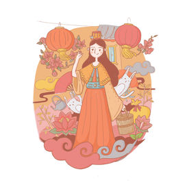 手绘可爱中秋节嫦娥插画
