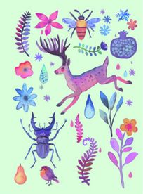 手绘动物植物
