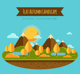 扁平化秋季自然风景矢量图