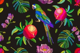 植物花朵花卉花鸟刺绣矢量图下载