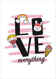 卡通兔子彩虹热气球冰激凌矢量图