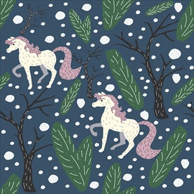 枯树卡通白马四方连续底纹