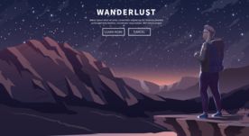 星空下的山脉和背包的男性