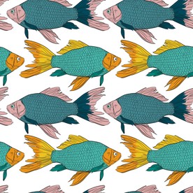 手绘鱼矢量图四方连续底纹