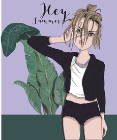 手绘美女插画矢量图下载