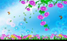 梦幻花卉花朵牵牛花背景墙