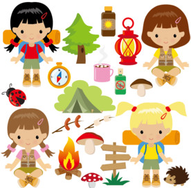 可爱卡通女孩户外露营矢量素材