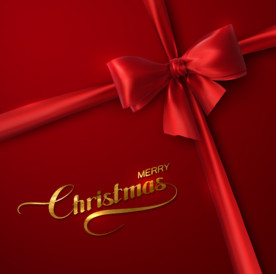 红色奢华圣诞节丝带蝴蝶背景