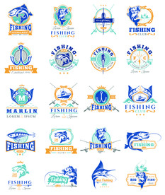 扁平化彩色航海钓鱼标签矢量素材