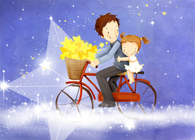 父女星空快乐骑车