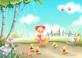 鸭妈妈带小孩出游