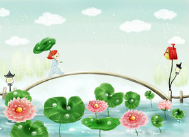 走在弯弯的小木桥上