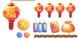 节日元素 元旦 灯笼 福字