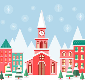 彩色冬季小城风景矢量素材