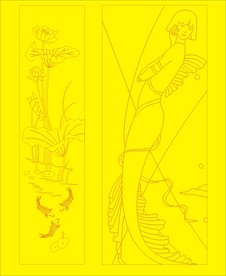 荷花鱼美人鱼玻璃雕刻图案