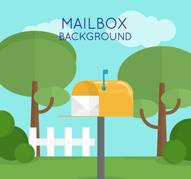 创意花园里的黄色信箱矢量素材