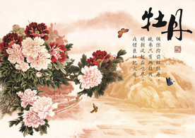 牡丹电视柜背景墙