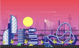 水彩手绘卡通城市车