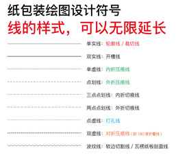 纸包装标注线 绘图设计符号