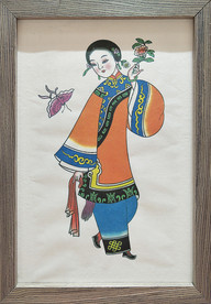 少女戏蝶年画