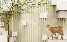 壁纸砖墙长颈鹿