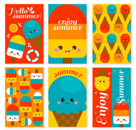 可爱夏季雪糕卡片