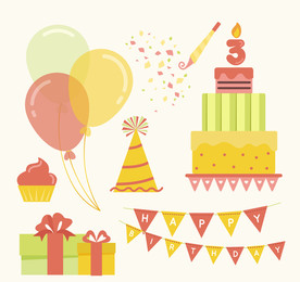 彩色生日派对用品矢量图