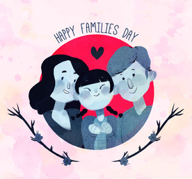 彩绘国际家庭日三口之家矢量图