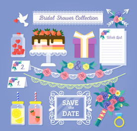 精致新娘送礼会元素矢量素材