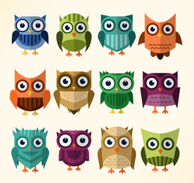 彩色猫头鹰设计矢量素材