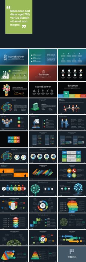 深蓝色工作总结计划报告图表集合