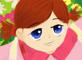 草地上的小姑娘手绘卡通画