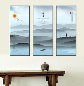唯美意境抽象山水现代风三联画图