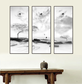 唯美意境抽象山水现代风三联画