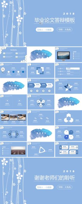 蓝白小碎花清新毕业答辩ppt