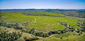 人工草场草原梯田全景照片