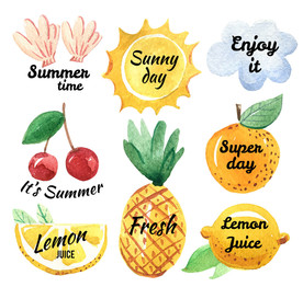 水彩绘夏季艺术字元素