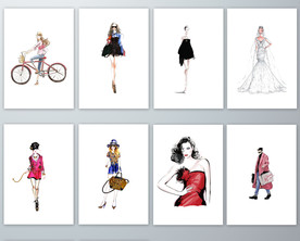 时尚模特美女手绘PNG免抠素材