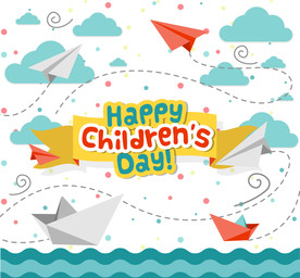 创意纸飞机纸船儿童节贺卡