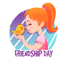 卡通橙发女孩和鸡仔