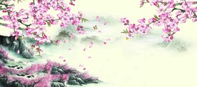 中国特色水墨桃花
