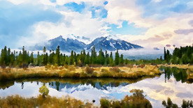 水彩山水画