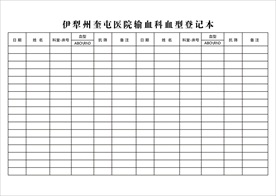医院输血科血型登记本