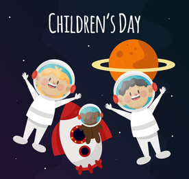 卡通儿童节太空服儿童矢量素材