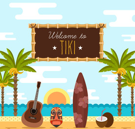 创意夏威夷沙滩风景元素